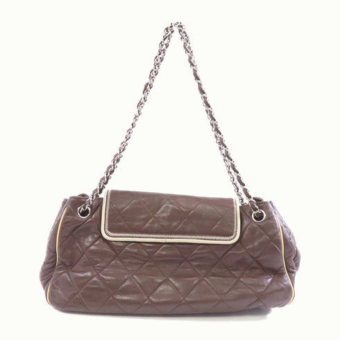 CHANEL Quilted CC Chain Shoulder Bag Calfskin Leather Brown