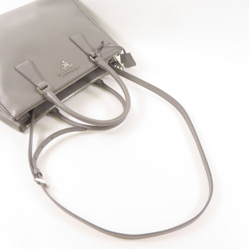 PRADA SHW Saffiano Lux Bag 2 Way Shoulder Bag Calfskin Leather Grey