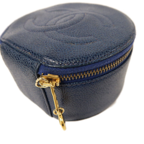 CHANEL CC GHW Pouch Clutch Bag Calfskin Leather Blue