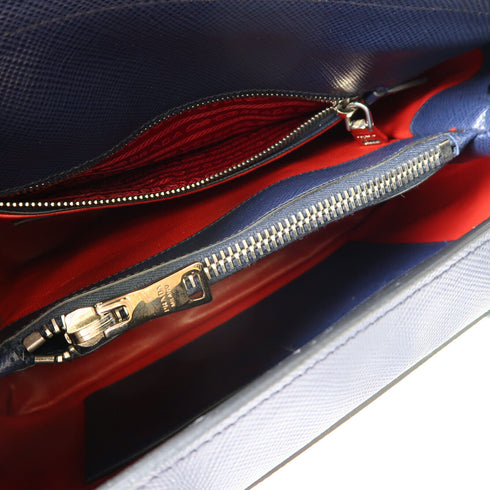 PRADA SHW Cuir Twin Lock 2 Way Shoulder Bag Handbag BN2823 Saffiano Leather Navy