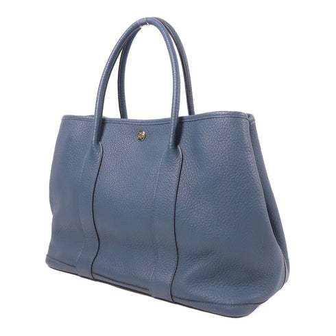 HERMES PHW Garden Party 36 Hand Bag Clemence Leather Blue