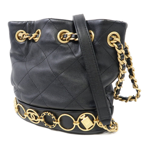 CHANEL Quilted CC GHW Chain Shoulder Bag Lambskin Leather Black v7