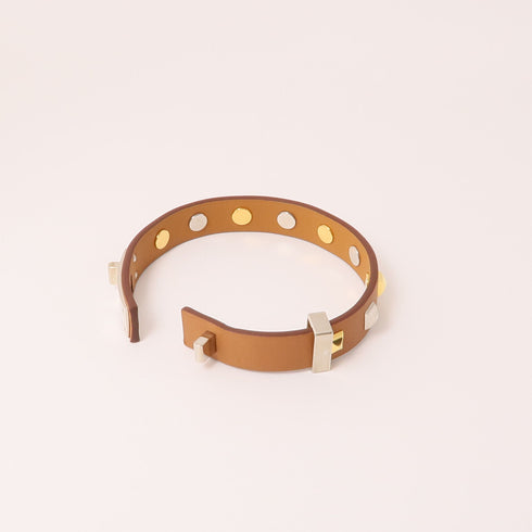HERMES Mini Dog Bracelet Veau Swift Leather Brown Gold Silver