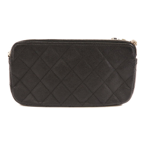 CHANEL Quilted CC SHW Chain Shoulder Bag Crossbody Calfskin Leather Black