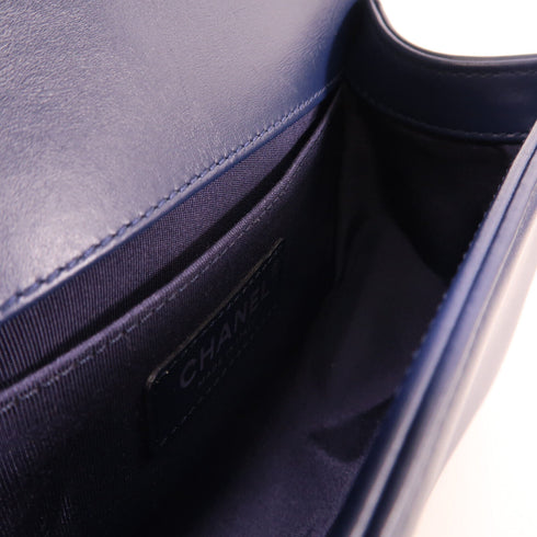 CHANEL CC SHW Boy 20 Chain Shoulder Bag Calfskin Leather Blue