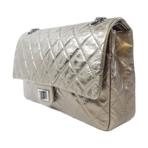 CHANEL Quilted CC SHW Jumbo 2.55 Chain Shoulder Calfskin Leather Metallic Gold