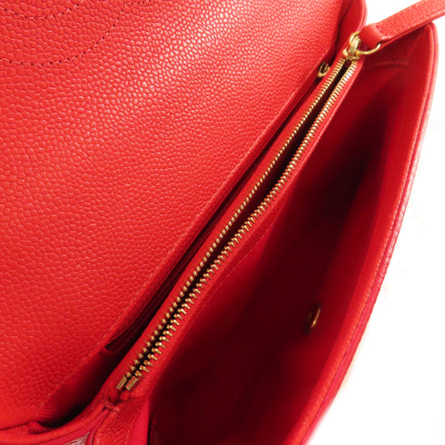 CHANEL Quilted GHW CC Chain Shoulder Bag Handbag Caviar Skin Leather Orange Red