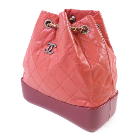 CHANEL Quilted SHW CC Gabrielle Backpack Rucksack Calfskin Leather Wine-Red