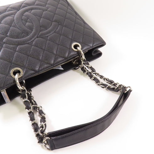 CHANEL CC SHW GST Grand Shopping Tote Shoulder Bag Calfskin Leather Black