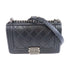 CHANEL Quilted CC SHW Paris Salzburg Boy 25 Chain Shoulder Bag Lambskin Black