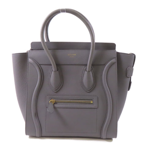 CELINE GHW 2 Way Shoulder Bag Calfskin Leather Grey