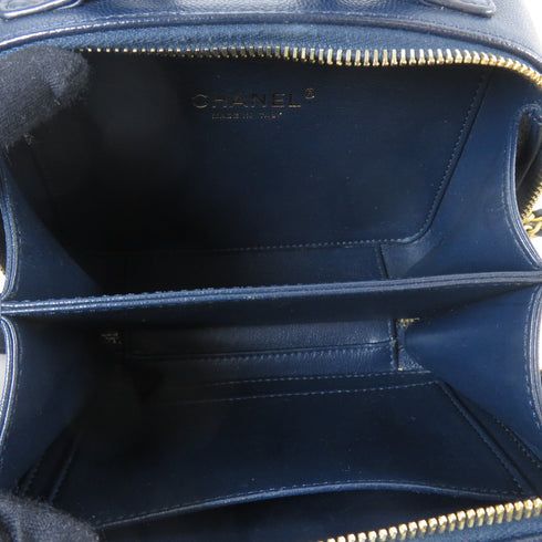 CHANEL CC GHW Quilted Vanity Case Shoulder Bag A93342 Caviar Leather Navy