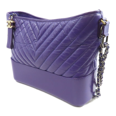 CHANEL CC GHW SHW Gabrielle Chain Shoulder Bag Calfskin Leather Purple