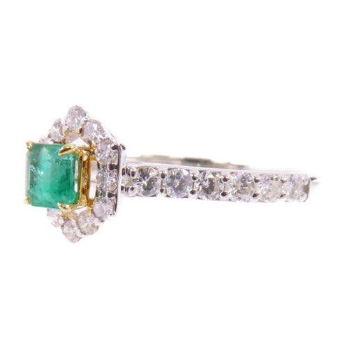 FINE JEWELRY 0.28ct Emerald 0.48ct Diamond Ring 18K White Gold US#6.75