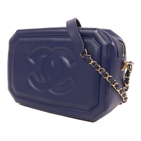 CHANEL CC GHW Chain Shoulder Bag Calfskin Leather Blue v2