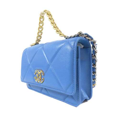 CHANEL Quilted CC GHW 19 WOC Wallet On Chain Shoulder AP0957 Lambskin Blue