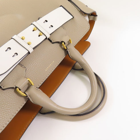 BURBERRY GHW 2 Way Bag Calfskin Leather Gray