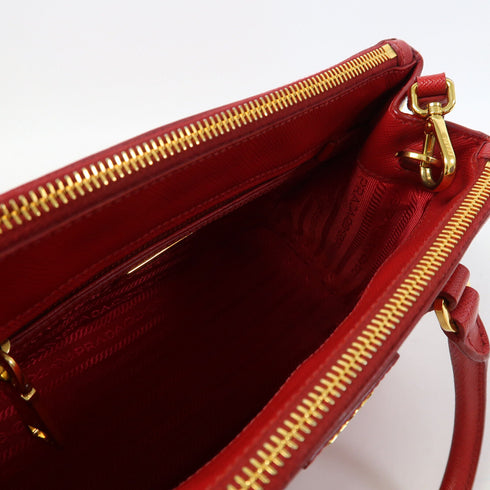 PRADA GHW Galleria Saffiano Bag 2 Way Shoulder Bag Calfskin Leather Red