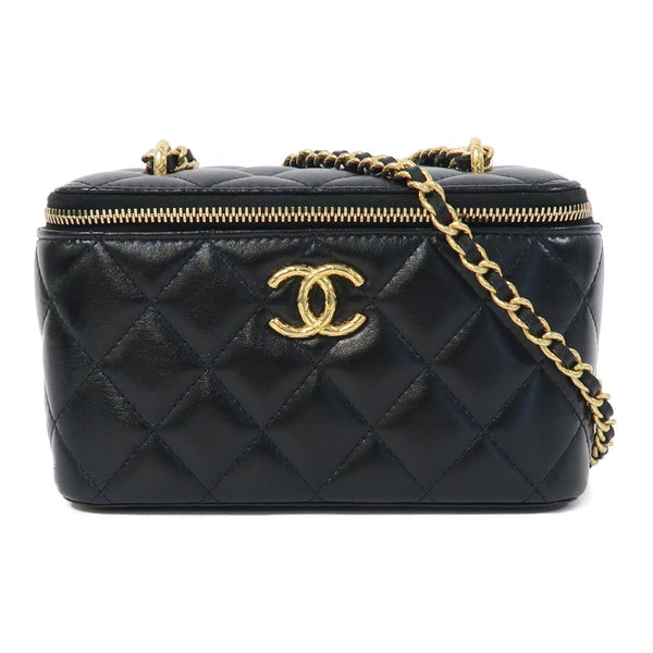 CHANEL Quilted CC GHW Chain Shoulder Vanity Case Bag Lambskin Leather Black v1