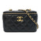 CHANEL Quilted CC GHW Chain Shoulder Vanity Case Bag Lambskin Leather Black v1