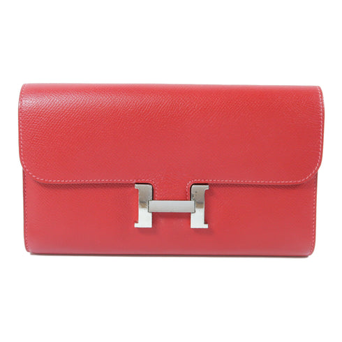 HERMES PHW Constance Long Wallet Veau Epsom Rouge Casaque Red