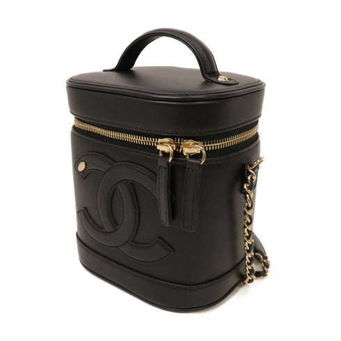 CHANEL CC GHW 2 Way Chain Shoulder Bag Vanity Calfskin Leather Black