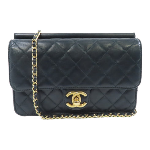 CHANEL Quilted CC GHW Chain Shoulder Bag Calfskin Leather Dark Green