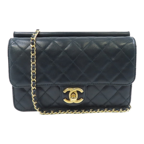 CHANEL Quilted CC GHW Chain Shoulder Bag Calfskin Leather Dark Green