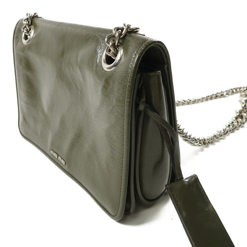 Miu Miu SHW Chain Shoulder Bag Sbd015 Calfskin Leather Dark Green