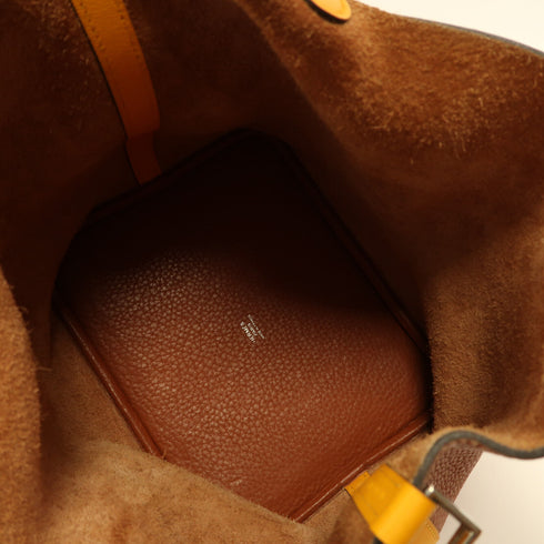 HERMES PHW Picotin MM Handbag Clemence Leather Cuivre/Jaune D'or