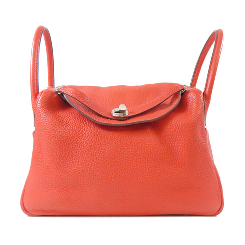 HERMES PHW Lindy 30 Shoulder Handbag Taurillon Clemence Leather Orange Poppy