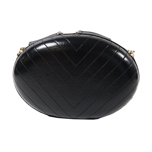 CHANEL Herringbone CC GHW La Pausa Chain Shoulder Bag Calfskin Leather Black