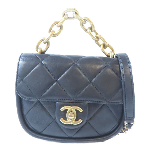 CHANEL Quilted CC GHW Saddle Bag 2 Way Bag AS2720 lambskin Leather Black