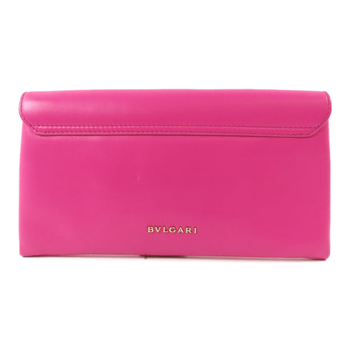 BVLGARI GHW Clutch Bag Pouch Calfskin Leather Pink