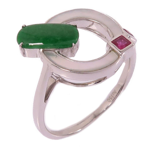 FINE JEWELRY Jade Ring 18K White Gold US#6.75