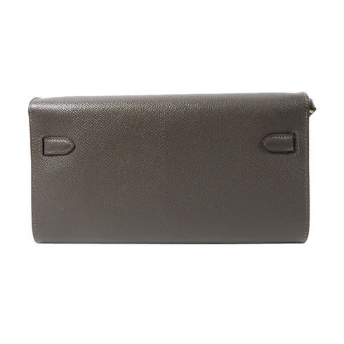 HERMES GHW Kelly To Go Wallet Shoulder Bag H080253CC Epsom Leather Etain Grey