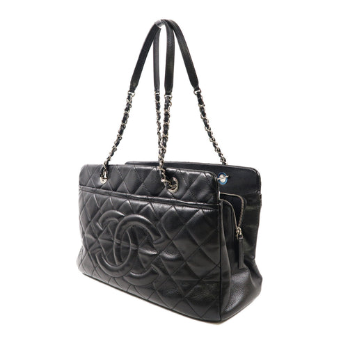 CHANEL CC SHW Chain Shoulder Handbag Calfskin Leather Black