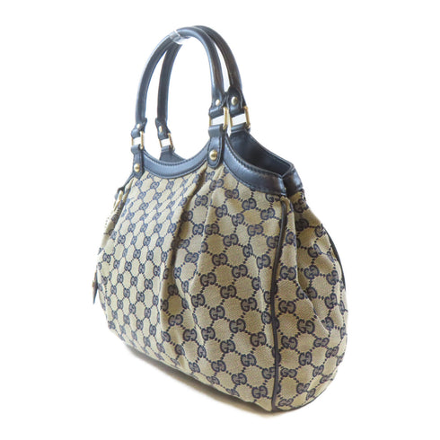 GUCCI GHW GG Sukey Canvas Handbag Shoulder Bag 211944 Canvas Brown Blue