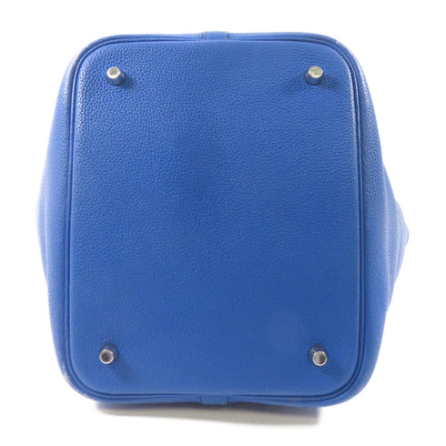 HERMES PHW Picotin MM Tote Bag Handbag Clemence Leather Bleu Zellige Blue