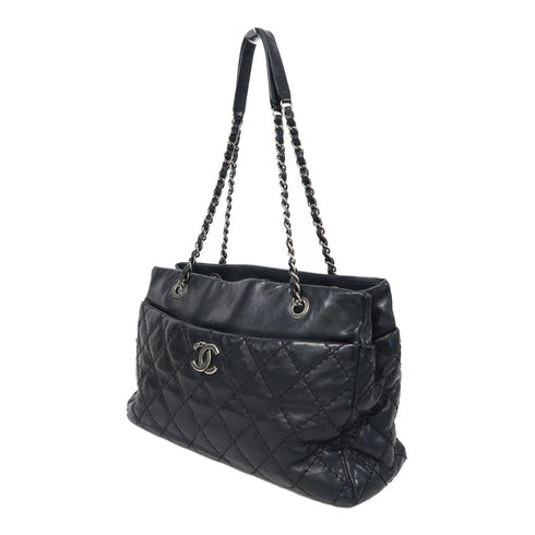 CHANEL Quilted CC SHW Chain Shoulder Bag Calfskin Leather Black v5