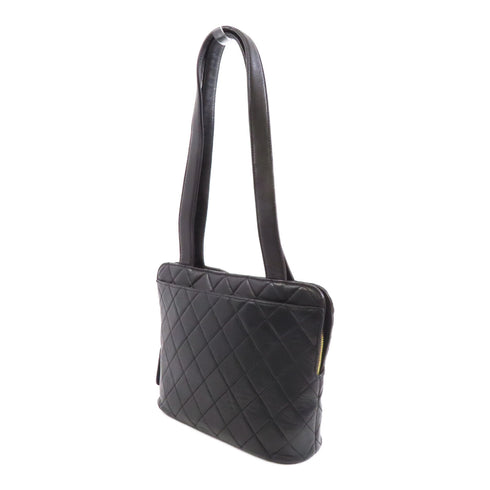 CHANEL Quilted CC GHW Shoulder Bag Lambskin Leather Black