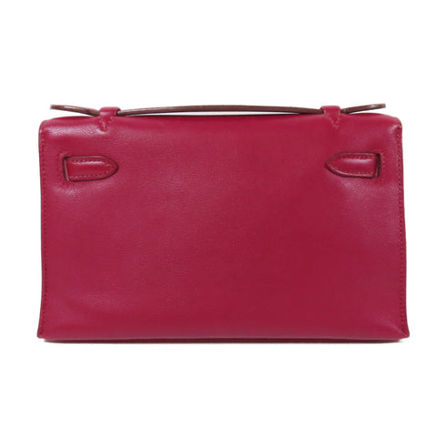 HERMES PHW Pochette Kelly Handbag Veau Swift Leather Red
