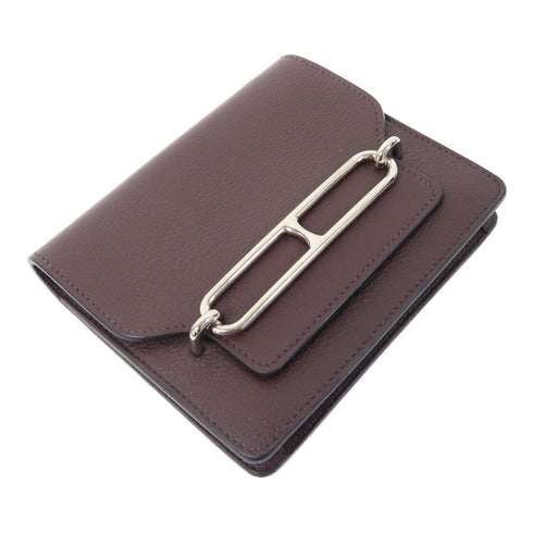 HERMES PHW Roulis Slim Wallet Evercolor Leather Burgundy Navy