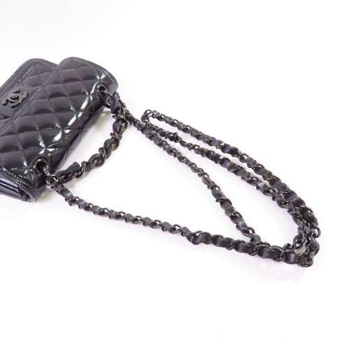 CHANEL CC Mini Flat Chain Hand Shoulder Bag Calfskin Leather