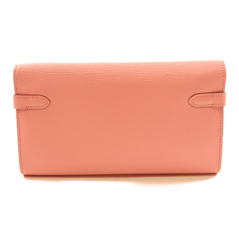 HERMES GHW Kelly Long Wallet Chevre Leather Pink