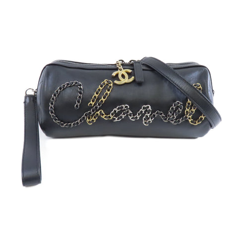 CHANEL CC GHW Bowling Chain Shoulder Bag AS1779 Calfskin Leather Black