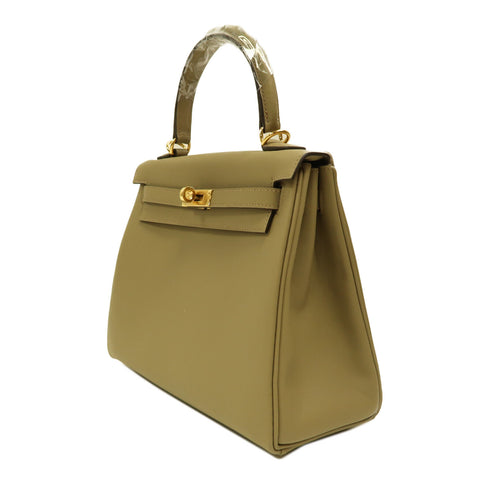 HERMES GHW Kelly 25 2 Way Shoulder Bag Handbag Swift Leather Beige Marfa