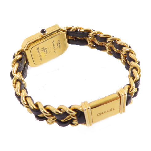 CHANEL GHW Premiere L Quartz Watch SS Leather Gold Plated H0001 Black v1