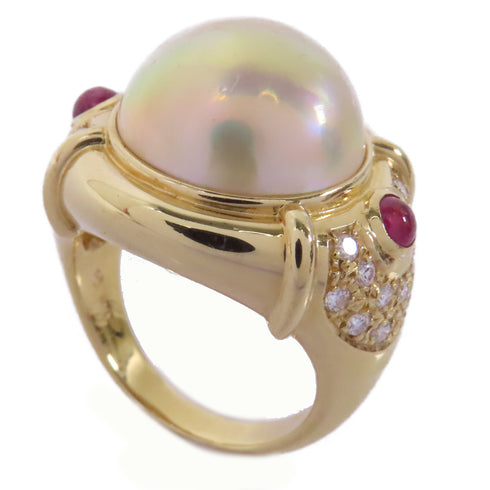 Fine Jewelry Pearl 0.32ct Diamond Ring US#5.75 18K Yellow Gold