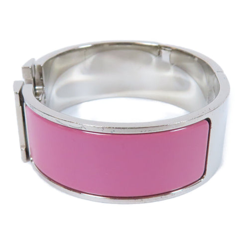 HERMES Clic Clac H Bracelet Bangle Metal Silver Pink